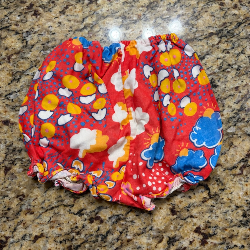 Vintage Handmade Baby Bloomers Red Novelty House Cloud Print Shorts
